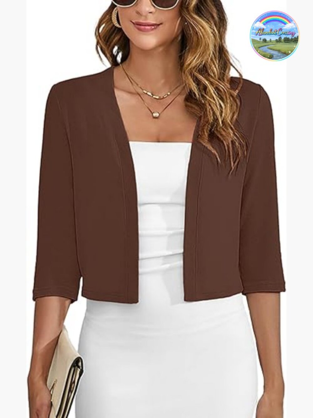 3/4 Sleeve Cropped Shrug Lightweight Open Front Cardigan for Dresses